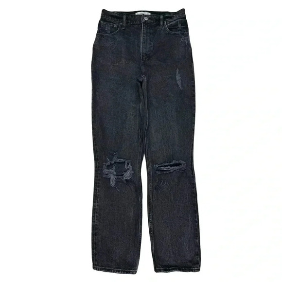 {A&F} "The '90s Straight Ultra High Rise" Ripped Knee Stretch Denim Jeans - Picture 1 of 7